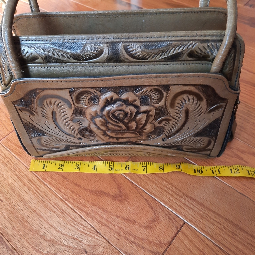 Sold on Mercari Vintage rose, Aztec calendar tooled leather purse - Picture 11 of 16